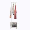 Elegant White Metal Coat Rack with Storage Basket view 1