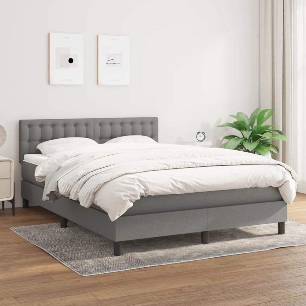 Festnight Dark Gray 55" x 75" Box Spring Bed with Mattress and Headboard