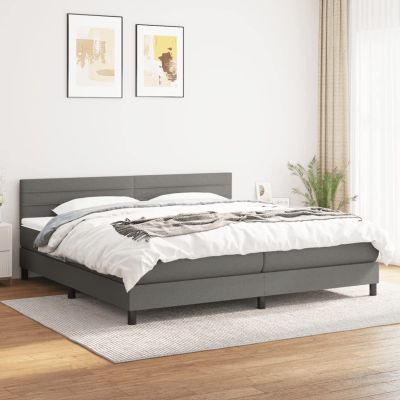 Festnight 200x200 cm Double Box Spring Bed with Mattress, Upholstered Headboard, Dark Gray