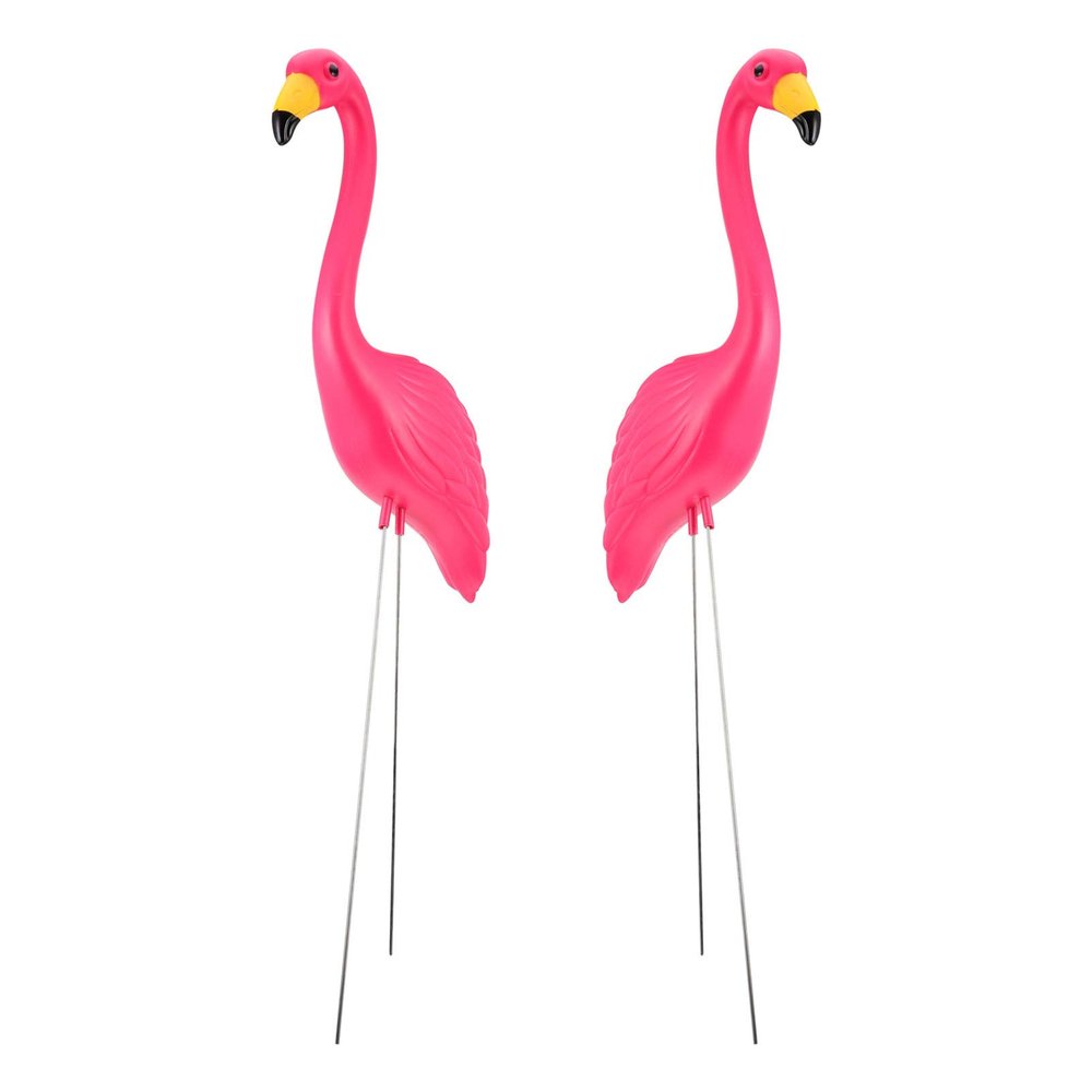 2-Piece HDPE Flamingo Garden Stakes, Realistic Garden Decor