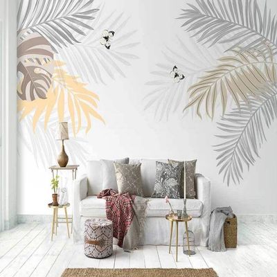 Photo Wallpaper for Kids' Room, Hand-Drawn Palm Leaf Plant, Non-Woven, 250 x 175 cm - M221124