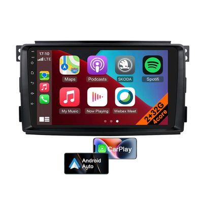 Car Radio for Smart Fortwo 451 (2005–2010), CarPlay, Android Auto, Android 12, 9-Inch Touchscreen GPS Navigation, Wi-Fi, Bluetooth, FM, RDS, USB, Split Screen (4-Core, 2GB+32GB)