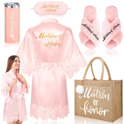 Handepo Bridal Robe Set with Slippers, Cup, Eye Mask & Tote