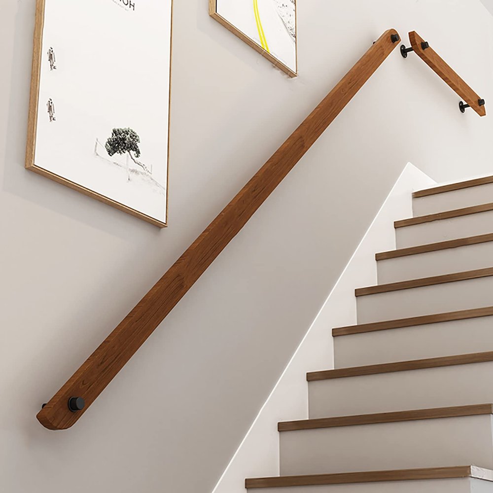 PacuM 1–20 ft Handrail Complete Set, Non-Slip Wooden Handrail for Interior Stairs, Wall-Mounted Railing for Home, Garden, and Hallways