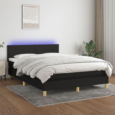 Festnight Upholstered Box Spring Bed with Mattress and LED, 140 x 200 cm, Black