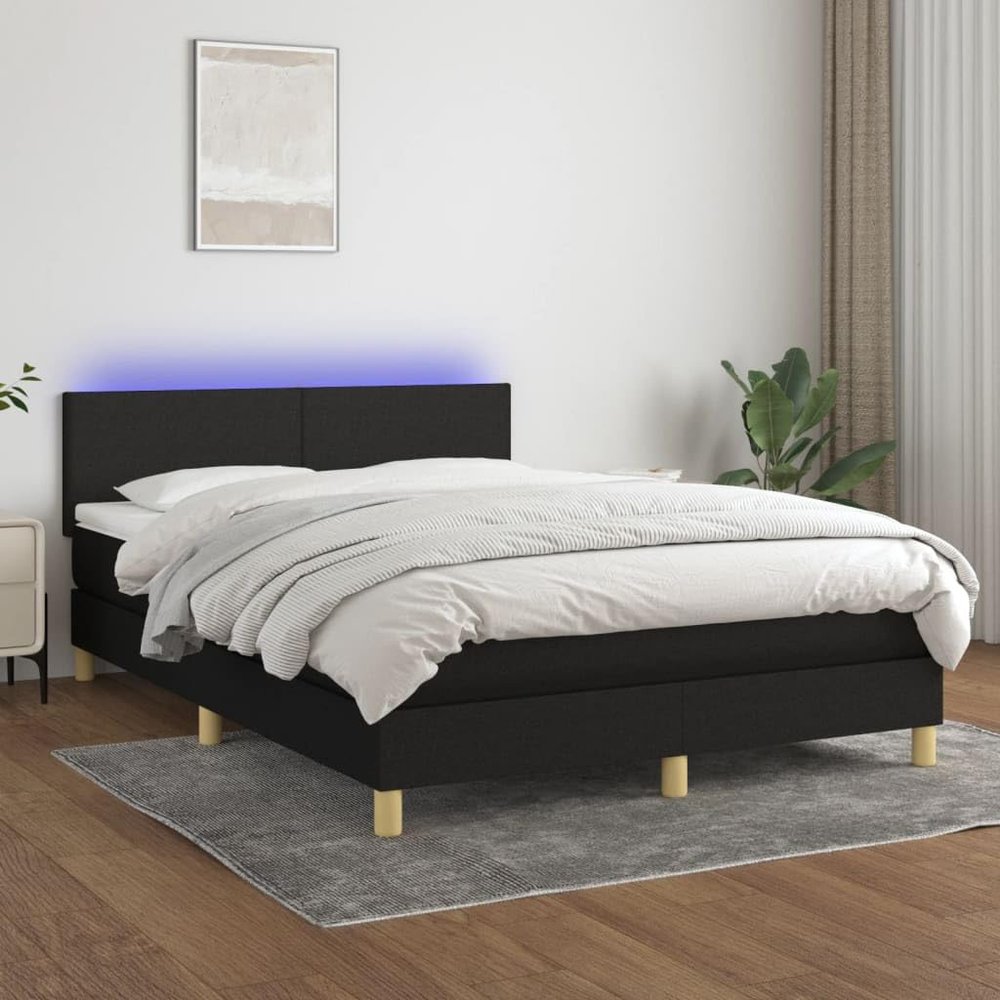 Festnight Upholstered Box Spring Bed with Mattress and LED, 140 x 200 cm, Black