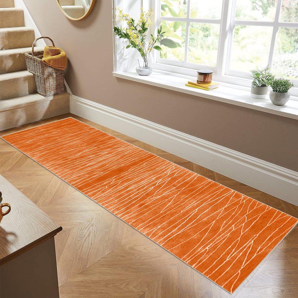 Siunwdiy Orange Abstract Runner Rug, Washable Non-Slip, 50 x 460 cm