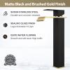 Borlon Waterfall Bathroom Faucet with Metal Pop-Up Drain, Matte Black and Gold, SUS304 Stainless Steel view 2