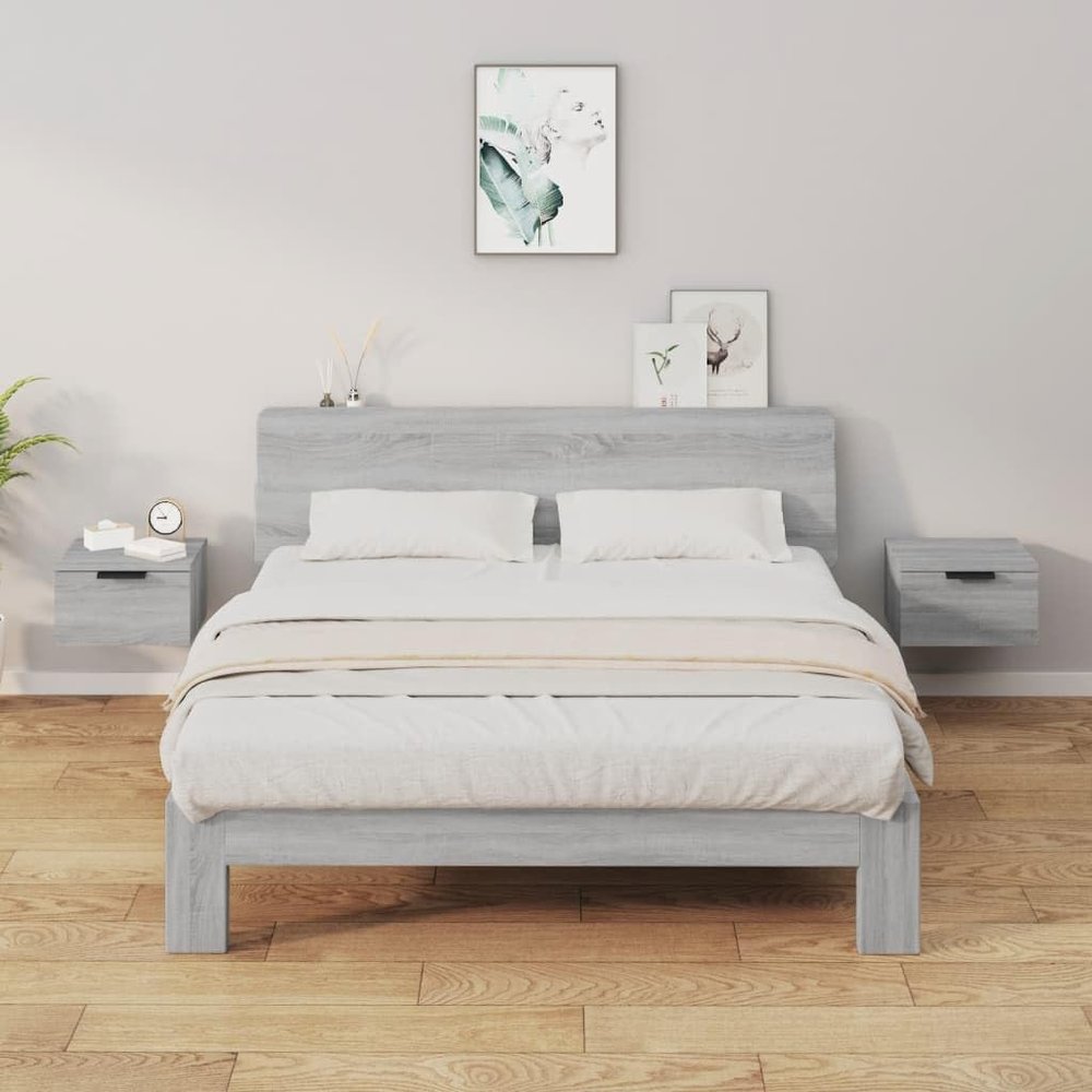 FENLAX Wall-Mounted Nightstands, 2-Piece Set, Sonoma Gray, 34 x 30 x 20 cm