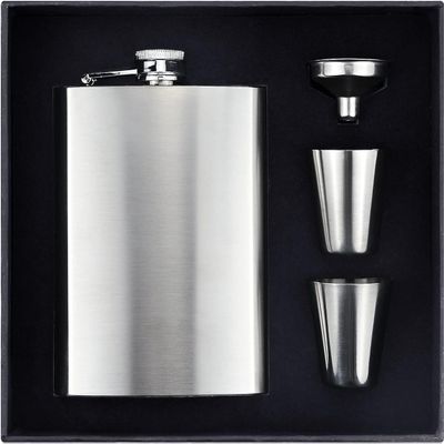 BSTMOME 304 Stainless Steel Hip Flask Set, 210 ml, with 2 Shot Glasses, Funnel and Gift Box, Silver