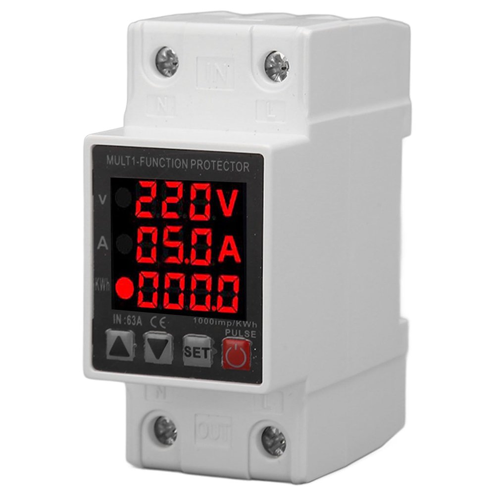 Voltage Protector, 3-Display, Adjustable, Intelligent Overvoltage and Undervoltage Protection, AC 80–300 V, 16–3 A
