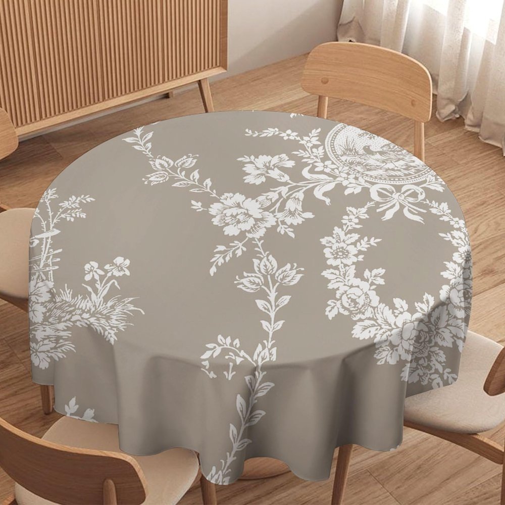 Guangpat Yinrune Round Tablecloth, French Country Toile Floral Design, 36 x 36 in., Waterproof, Wrinkle-Resistant, Washable