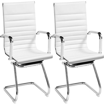 Yaheetech Cantilever Chairs, Set of 2, Visitor Chairs with Armrests, White