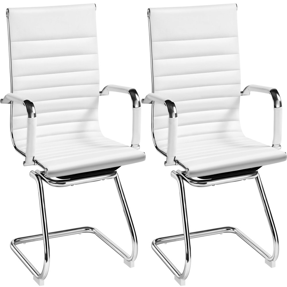 Yaheetech Cantilever Chairs, Set of 2, Visitor Chairs with Armrests, White