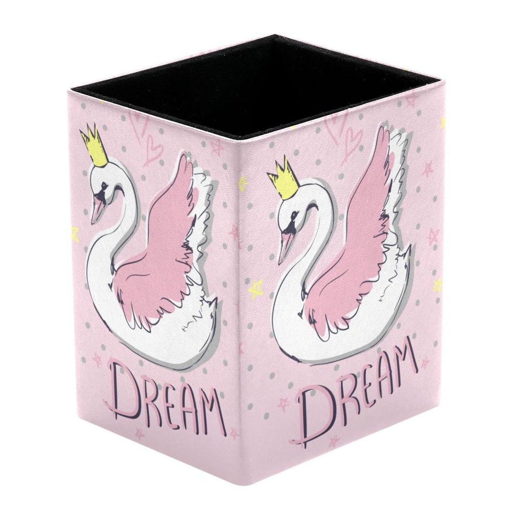 VAPOKF Desk Pen Holder, Crown Swan Dream Prints, Pen and Makeup Brush Organizer