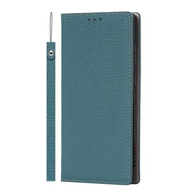 HAZARA Phone Case for Samsung Galaxy S24 Ultra/S24 Plus/S24, Luxury Handmade Genuine Leather, Wrist Strap, Card Slot Folio Case, Blue, S24 Ultra