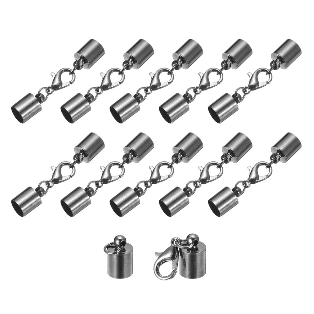QUARKZMAN 10 Sets 7 mm Cord End Caps with Lobster Clasps, Metallic Black
