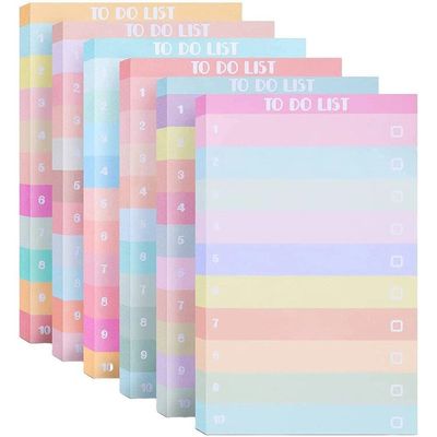 Luxylei To-Do List Notes, 6-Pack, Multicolor, Lined, Self-Stick Notepads