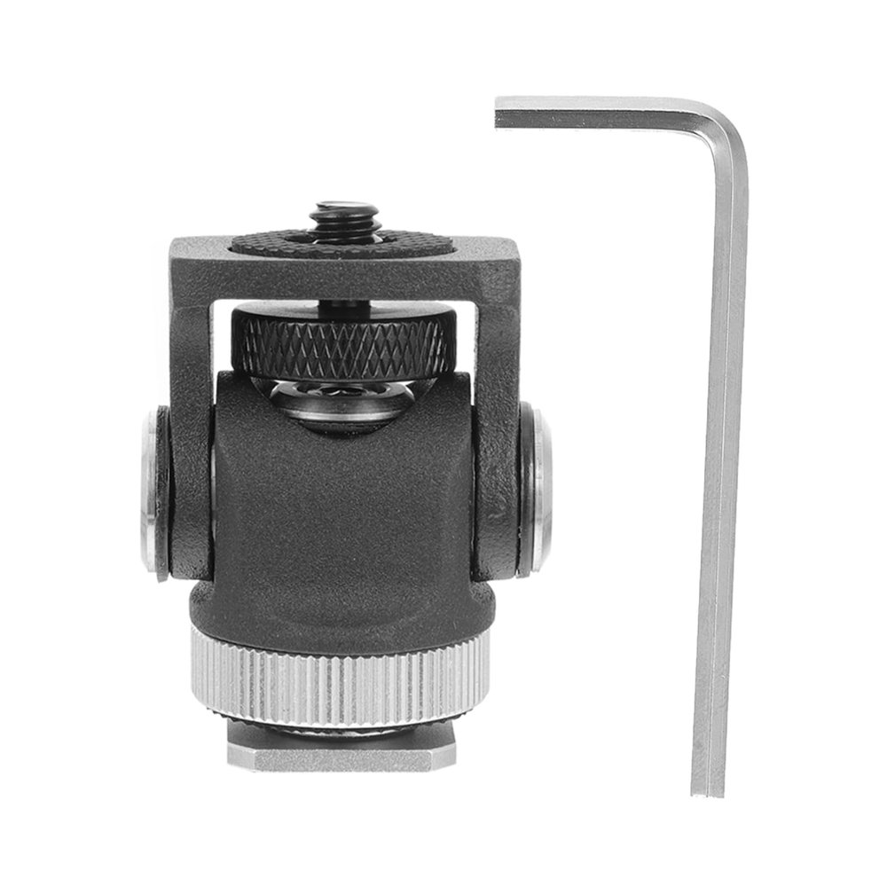 Small Ball Head Hot Shoe Adapter, 360° Rotatable, UNC 1/4, Black