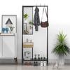 SPOFLYINN Aluminum Hall Tree with Mirror Bench and Shoe Racks, 180 x 81 x 38 cm, Black + Brown, One Size view 2