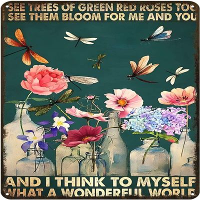 Metal Sign "I See Trees of Green, Red Roses Too, I See Them Bloom for Me," Vintage Decor, Wall Art, Home, Kitchen, Bar, Cafe, Club, Garden, Cave, Floral, Tin Sign, 30.5 x 40.6
