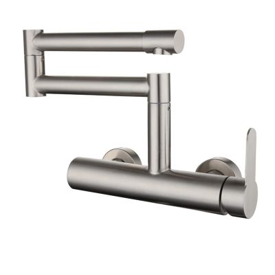 Wall-Mount Pot Filler Kitchen Faucet, Stainless Steel, Folding Double-Joint Swing Arm, Single Handle, Brushed Nickel