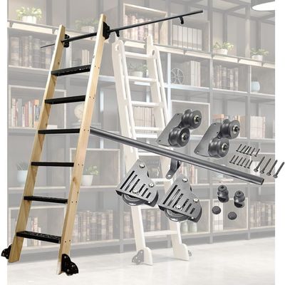 CATANK Sliding Library Ladder Hardware Kit, 200 cm Rail, Rustic Black (Ladder Not Included)