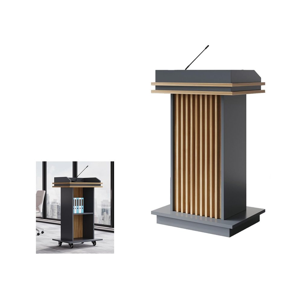 Wooden Lectern with 4 Locking Casters for Schools, Churches, and Events