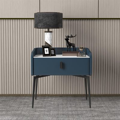 Modern Minimalist Solid Wood Bedroom Nightstand with Slate Top and Drawer, Gray
