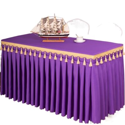 Rectangular Table Skirt for Baby Showers, Parties, Weddings, and Banquets, Solid Purple