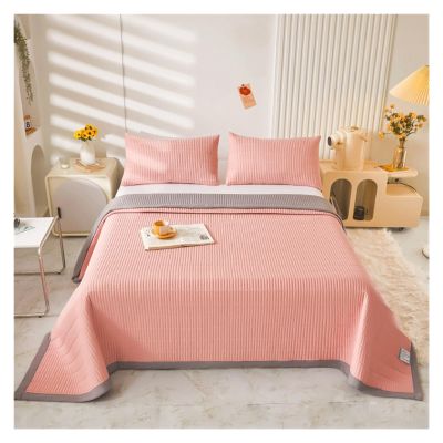 Reversible Microfiber Bedspread, Beige/Gray, 180 x 220 or 220 x 240, with 2 Pillowcases