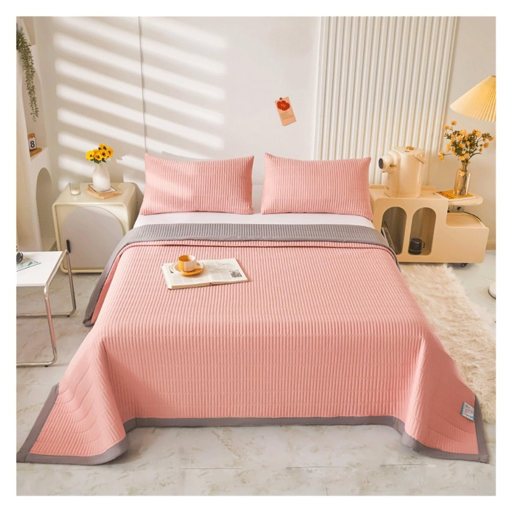 Reversible Microfiber Bedspread, Beige/Gray, 180 x 220 or 220 x 240, with 2 Pillowcases