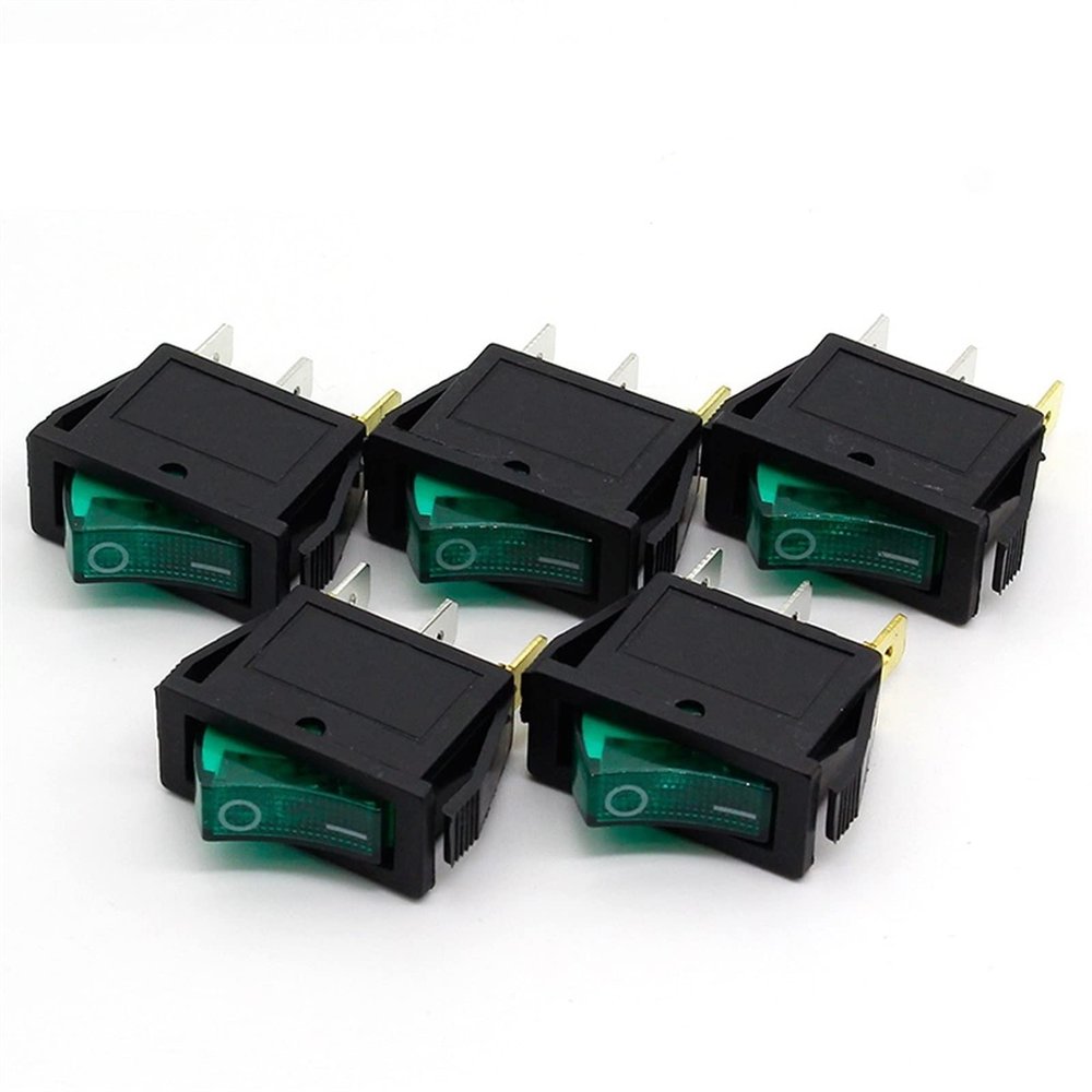 FURREN 5-Pack Green LED SPST 3-Pin ON/OFF G124 Boat Rocker Switches