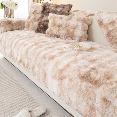 uyeoco Plush Sofa Cover for 3/2/4/1-Seater Sofas, Non-Slip, Washable, Adjustable, L-Shaped, Color: @6@5, Size: 70x180 cm/27x70 in