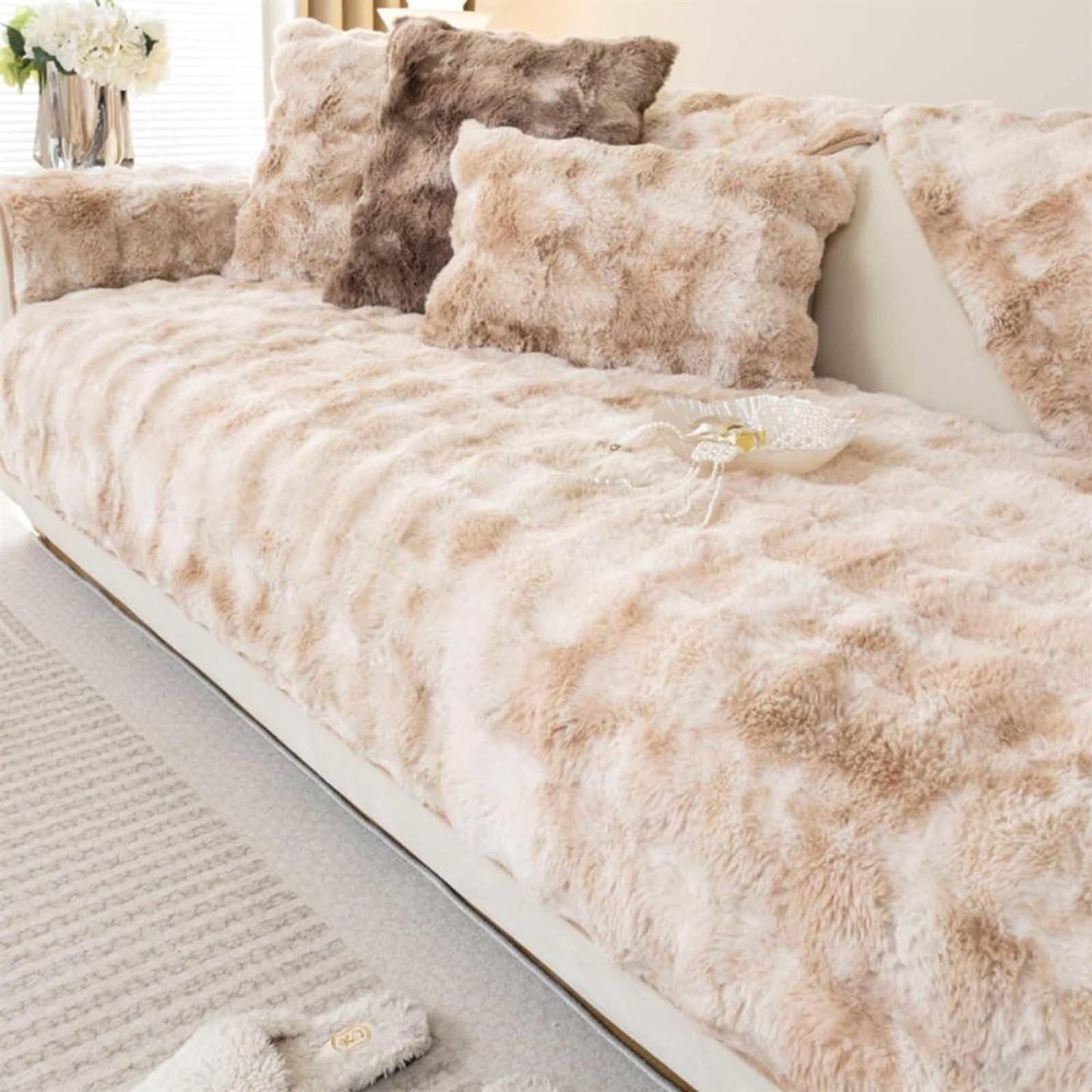 uyeoco Plush Sofa Cover for 3/2/4/1-Seater Sofas, Non-Slip, Washable, Adjustable, L-Shaped, Color: @6@5, Size: 70x180 cm/27x70 in