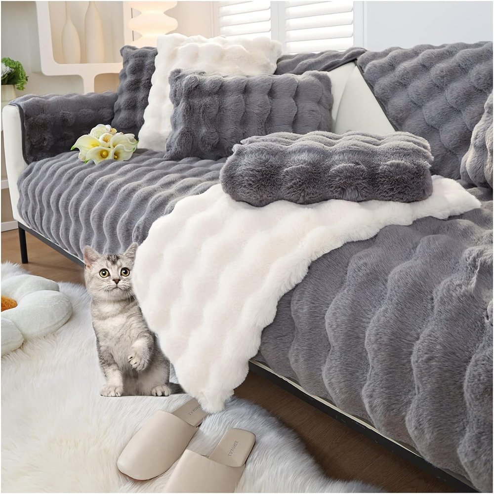 uyeoco Plush Sofa Cover for 3/2/4/1-Seater, L-Shape Chaise, Washable, Color #24, 70 x 150 cm/27 x 59 in