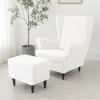 Highdi 2-Piece Velvet Wingback Chair Slipcover with Ottoman Cover, White view 3