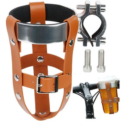 AMOYER Retro Bike Cup Holder, Lightweight PU Leather Bottle Cage