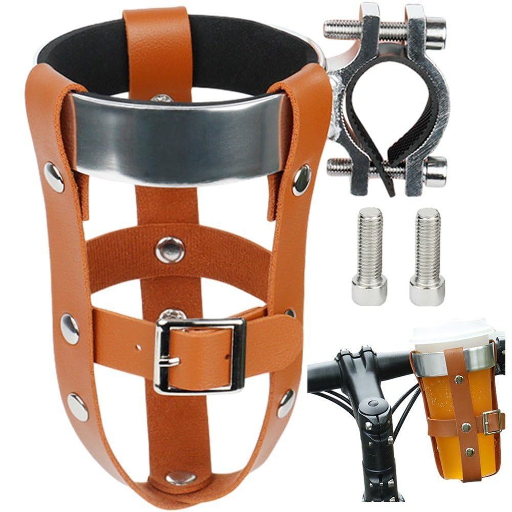 AMOYER Retro Bike Cup Holder, Lightweight PU Leather Bottle Cage