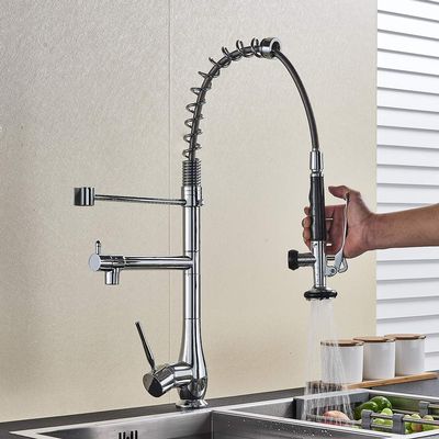 Chrome Kitchen Sink Faucet with Dual Handles and Dual Spouts
