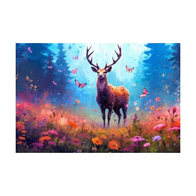 veces Wall Art for Living Room, Moose, Alpine Forest and Flowers, Canvas Print, Unframed, 70 x 110 cm