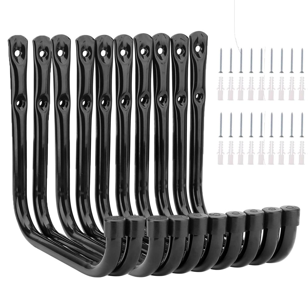 VIDETOL 10-Pack Wall Hooks, 20 x 18 cm Heavy-Duty Garage Hooks, 25 kg Capacity