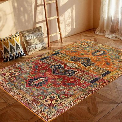 Short-Pile Living Room Rug, 120 x 170 cm, Multicolor Floral Vintage Design