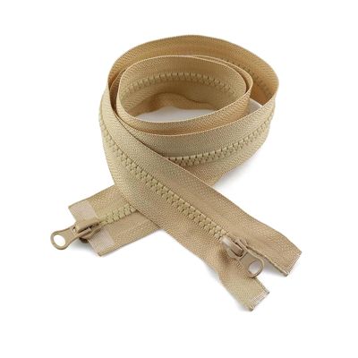 2-Pack #5 80–150 cm Double-Slider Resin Zipper, Open-End, Khaki, 90 cm