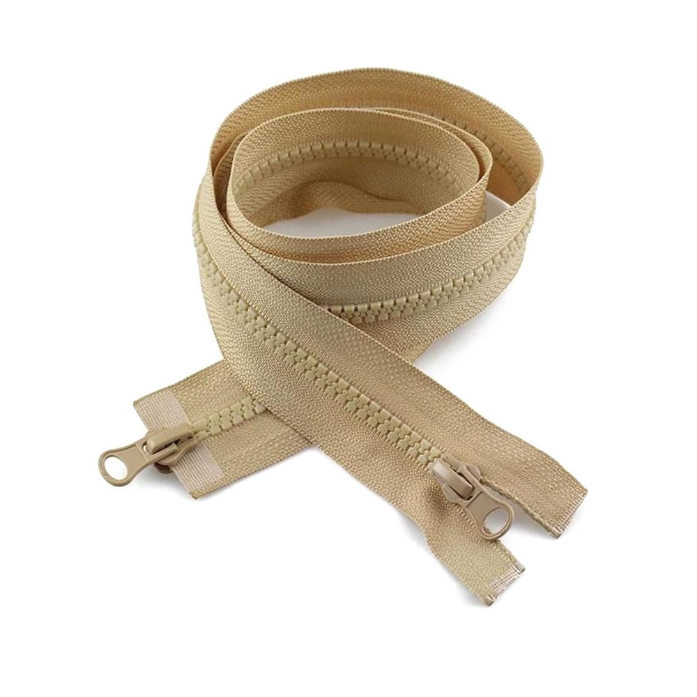 2-Pack #5 80–150 cm Double-Slider Resin Zipper, Open-End, Khaki, 90 cm