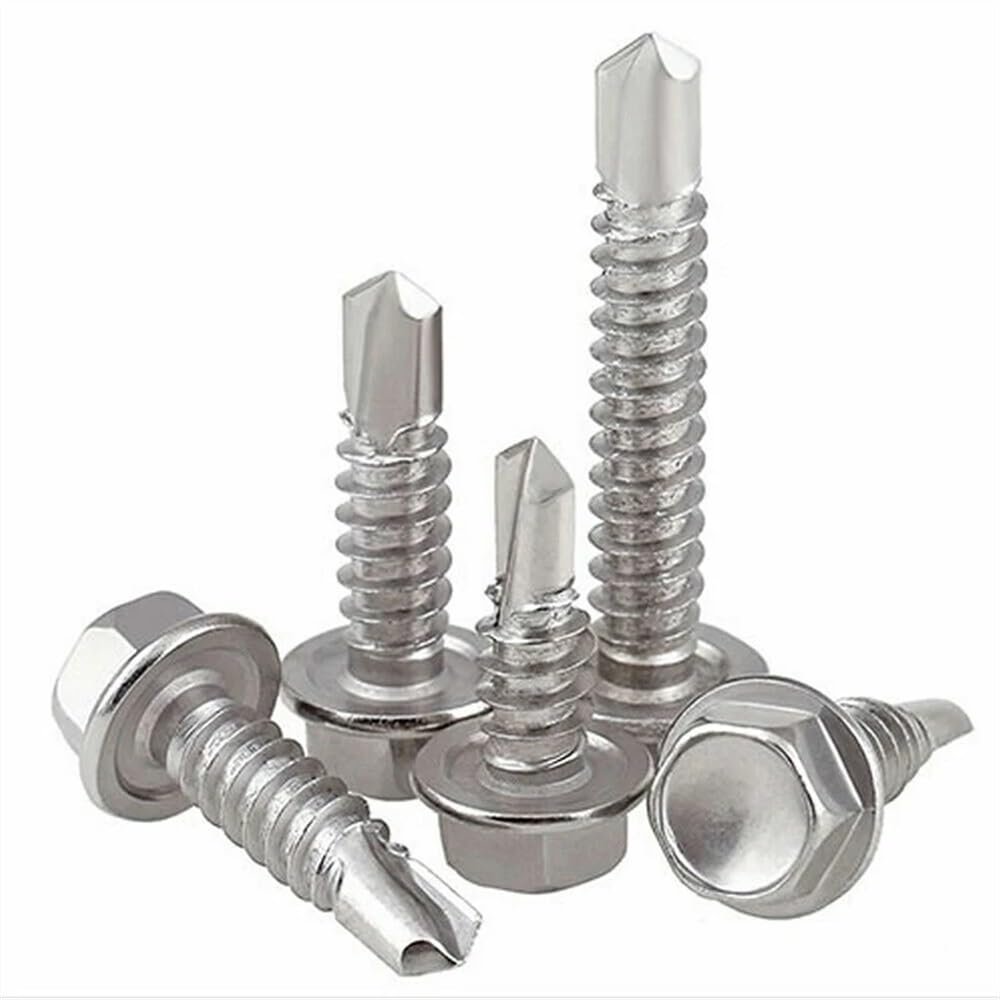 10 Stainless Steel Hex-Head Self-Drilling Sheet Metal Screws, M4.2, M4.8, M5.5, M6.3 (Size: M4.8 x 19)