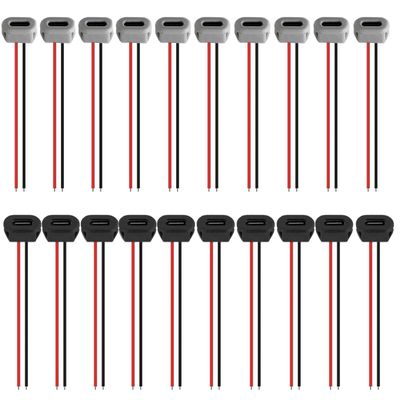 RUNCCI-YUN 20-Pack USB-C Panel-Mount Socket Pigtail Cables, 2-Wire, 3A, Black and White
