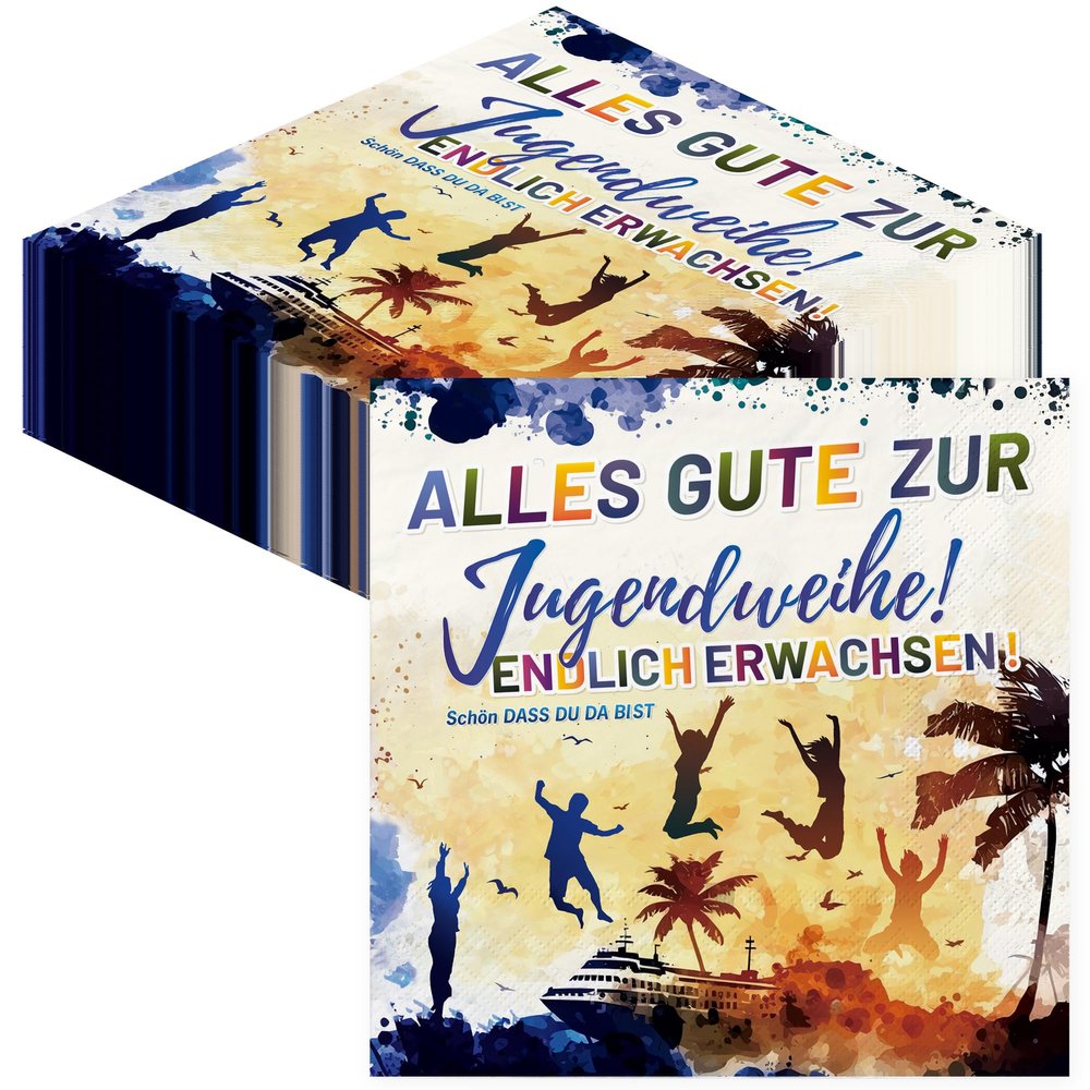 40 Jugendweihe Napkins, 3-Ply, 33 x 33 cm, “All the Best for Your Jugendweihe – Finally an Adult”