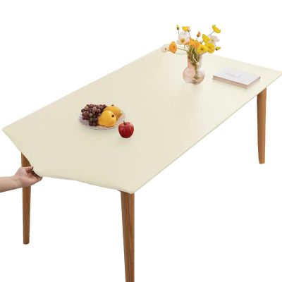 DEZYPZAM Rectangular PU Leather Tablecloth with Elastic Edge, Wipeable, White, 80 x 140 cm