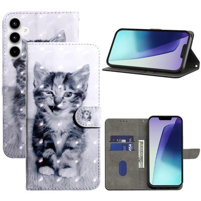 BOLELAW Case for Samsung Galaxy A55, Shock-Resistant PU Leather Wallet Case with Magnetic Closure, Stand Function & Card Slots, Smiley Cat